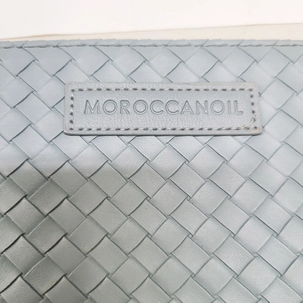 Moroccanoil Blue Woven Faux Leather Cosmetic Bag Pouch Gold Hardware